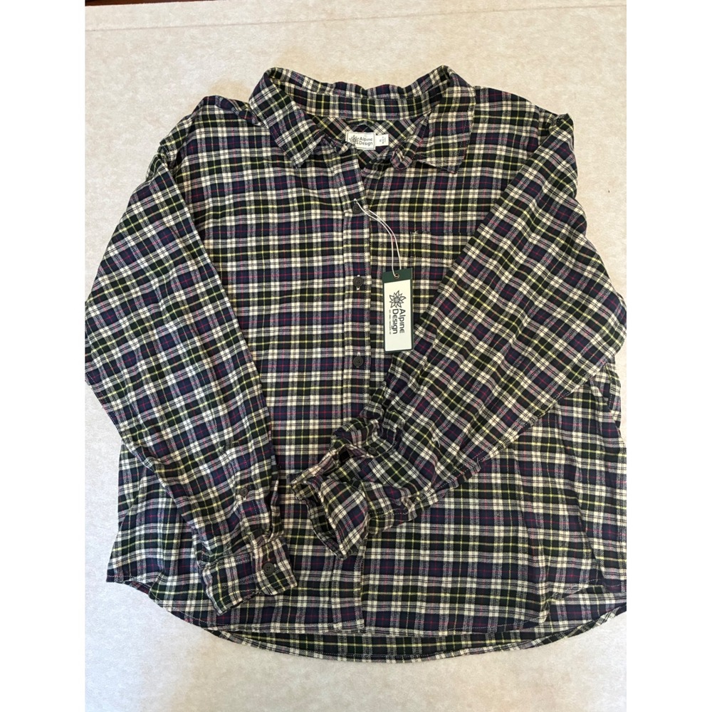 Alpine Design Flannel Plaid Button Down Shirt Long Sleeve‎ Top Womens XL